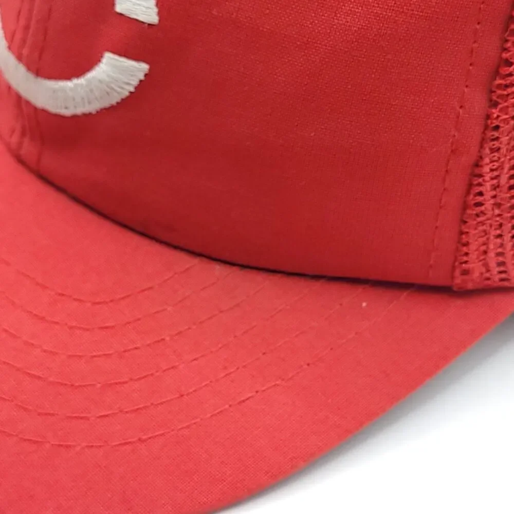Vtg Cincinnati Reds Hat Cap Twins Boston MA Trucker Snapback Red Some Stains GUC